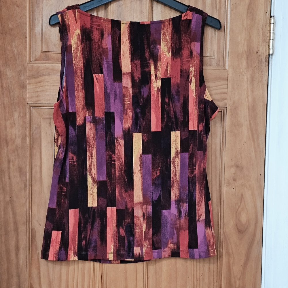 Calvin Klein Abstract Pattern Draped Neck Sleeveless Jersey Cami Tank Top - Picture 6 of 11